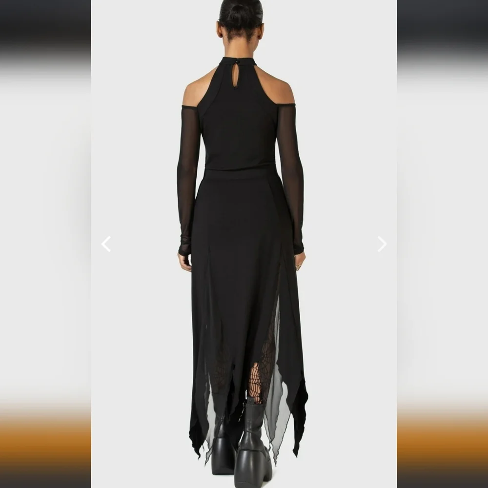 Killstar Black Mesh Paneled Pointed-Hem Maxi Skirt - Picture 3 of 6